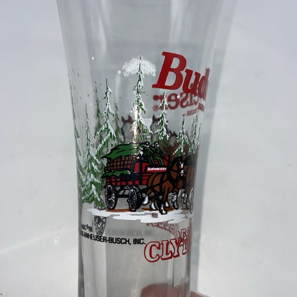 Budweiser Beer Glasses 1996 Plisner VTG Clydesdale Christmas Glass 7" Lot Of 2 - Picture 4 of 16